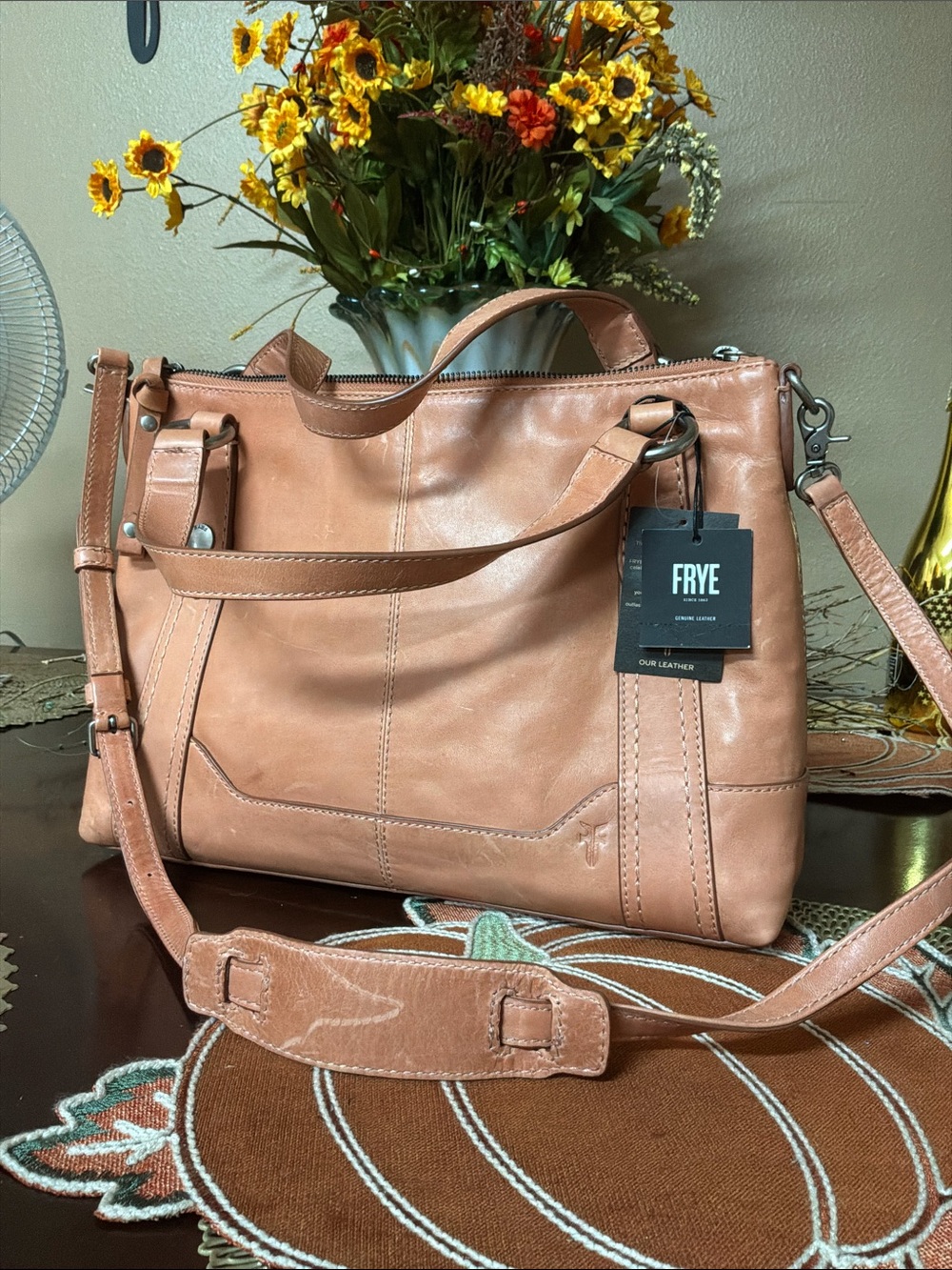 Frye Leather Tote in Apricot color
